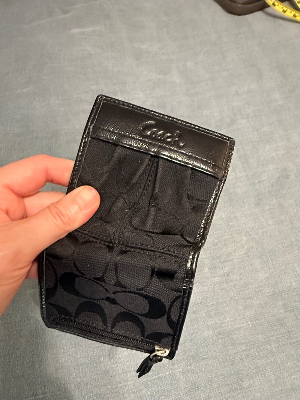 Coach Black Signature Fold Wallet with Zip Coin Pocket